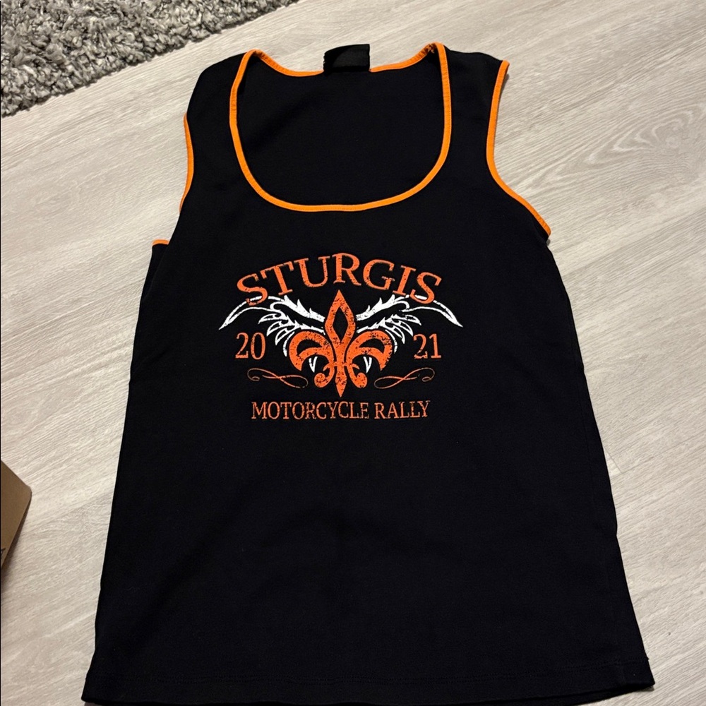 Sturgis Black and Orange Motorcycle Rally Tank Top